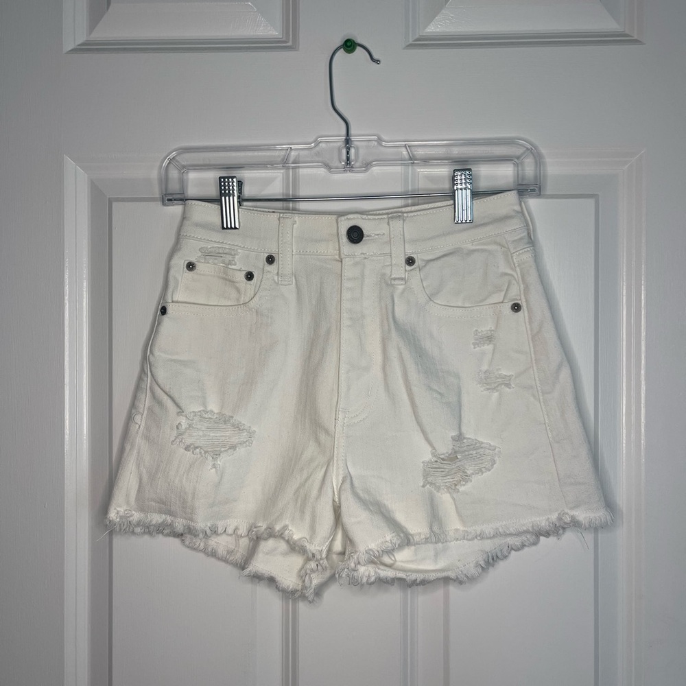 Abercrombie & Fitch Women's White Distressed Denim High Rise Shorts